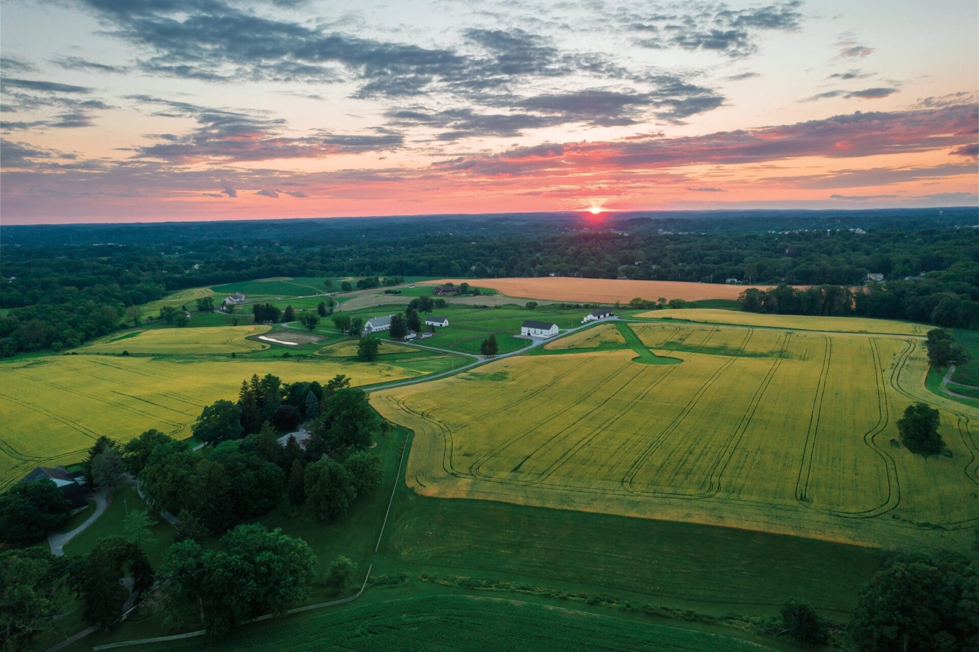 Sunset over a Pennsylvania farm in summertime